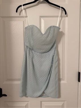 Strapless Light Blue Polka Dot Mini Dress